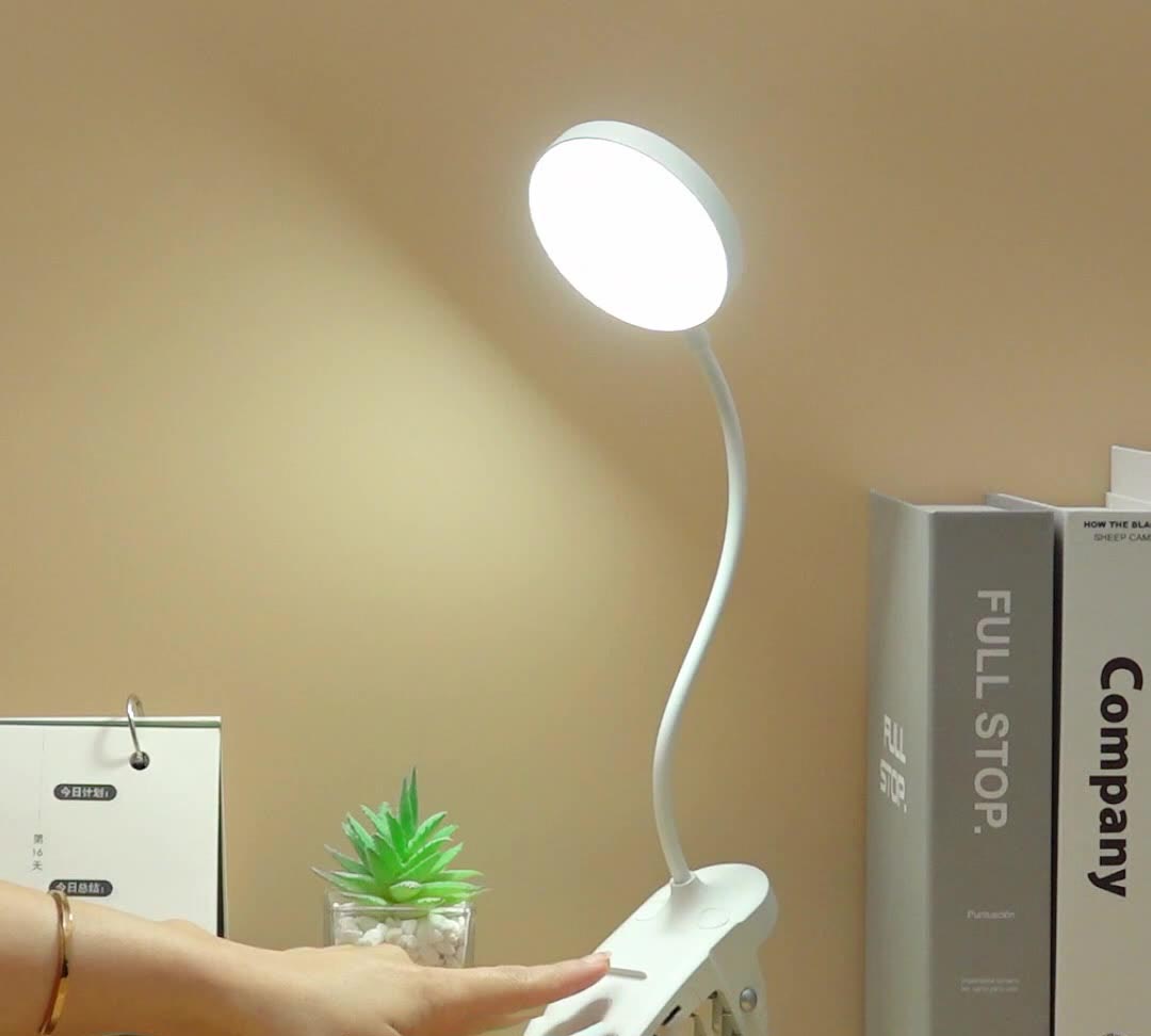 USB Rechargeable LED Clamp Desk Lamp Eye Protection Study Light with Flexible Gooseneck for Student Dormitory Bedroom