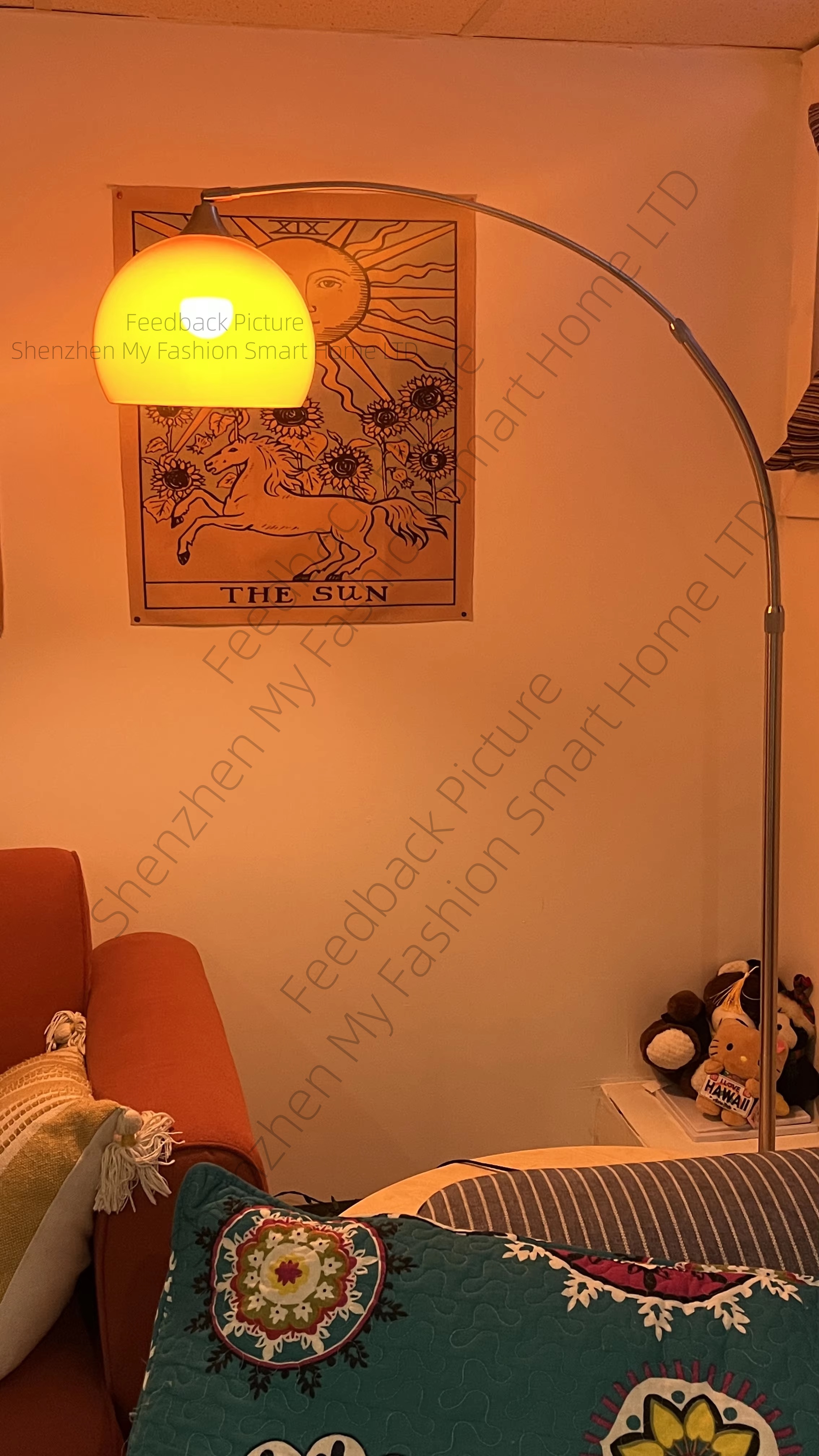 Orange Arc Floor Lamp Modern Tall Standing Light Adjustable Height Mid Century Arched Reading Lamp for Living Room Wholesale