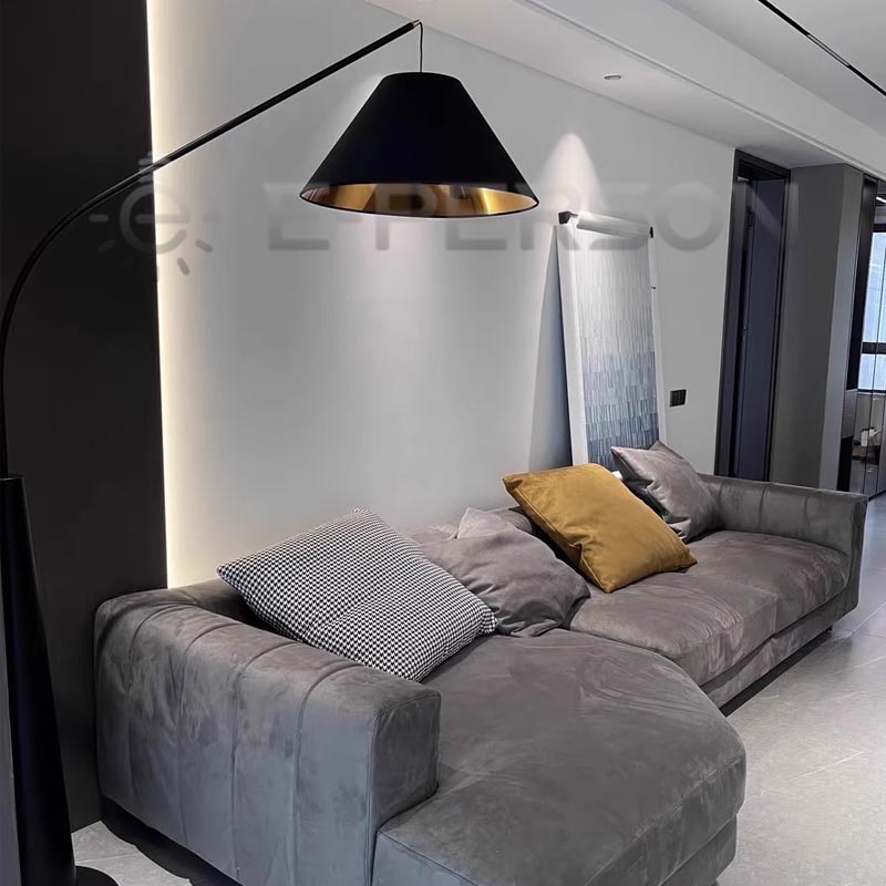 Modern E27 Arc Floor Lamp with Cone Base Minimalist LED Hanging Shade Standing Light for Living Room & Office