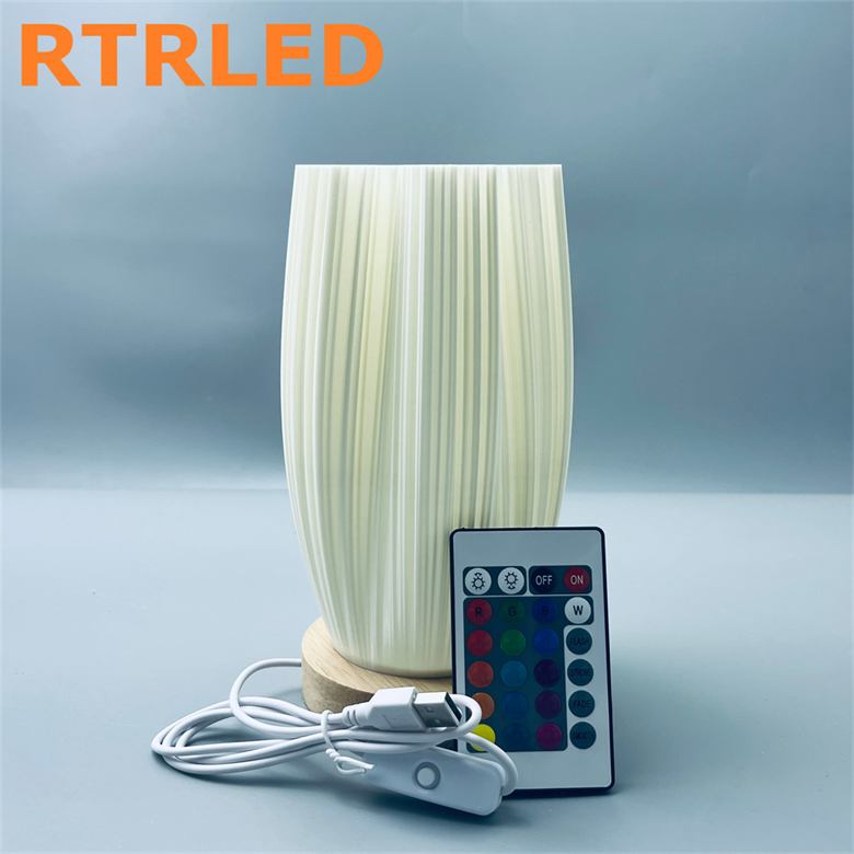 Nordic Style Unique Shape Bedside Lamp Wood Base USB Plug-in Dimmable Nightstand Lamp Creative 3D Printed Ruffled LED Table Lamp