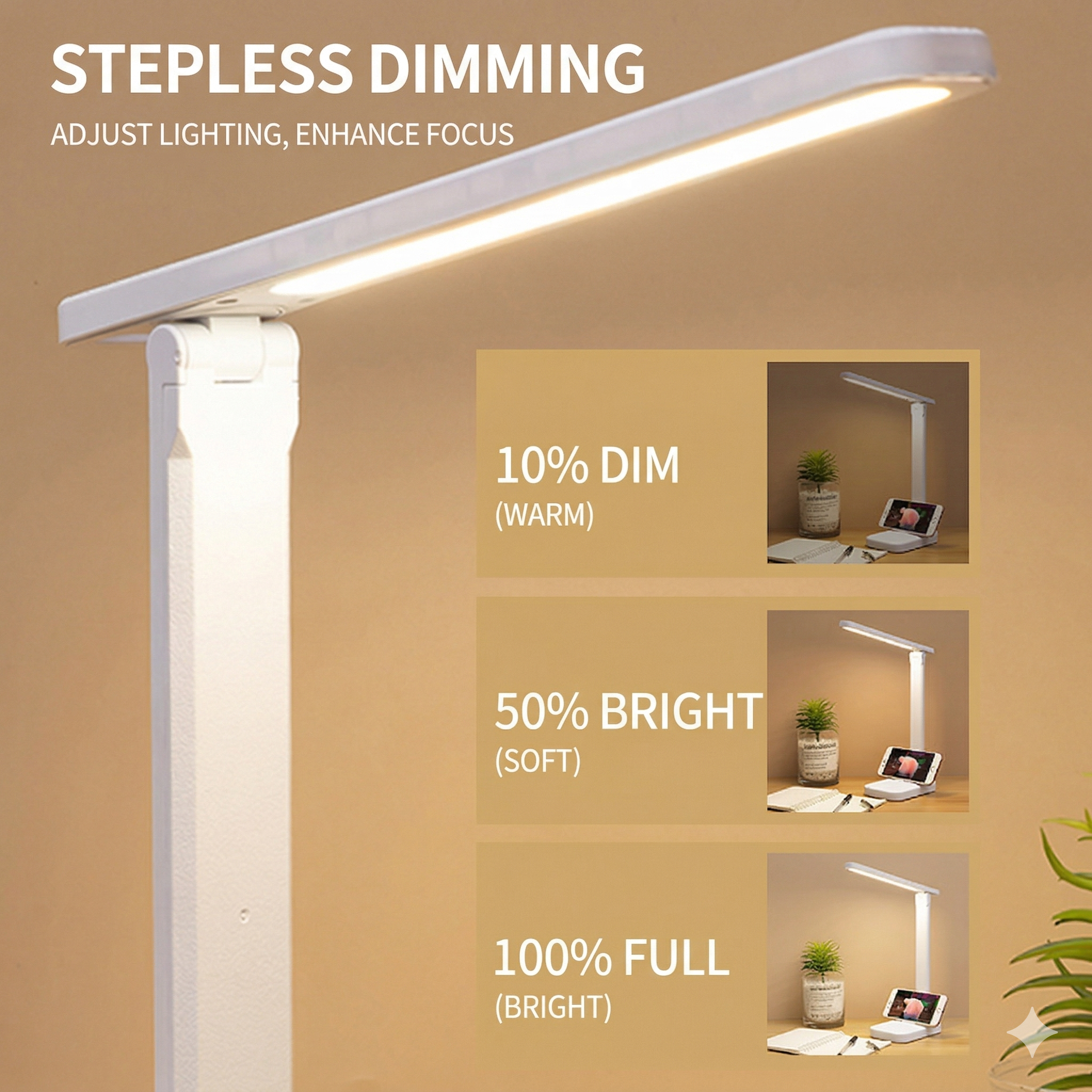 Desk Lamp Reading Light | Smart Adjustable Cordless Flexible Eye-Caring | Simple Design | Professional Customization Supported