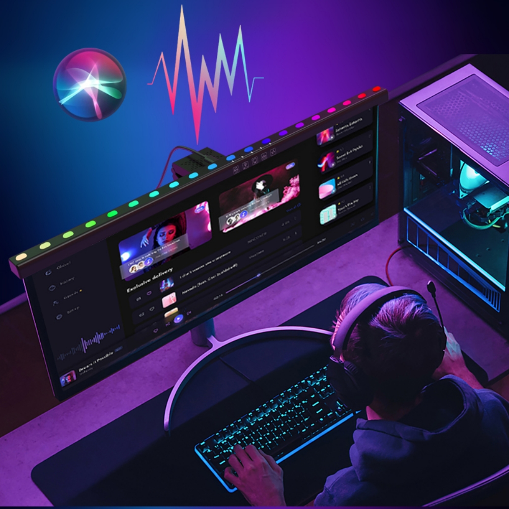 Curved/Straight Computer Monitor Screen Hanging Lamp Screen Bar Hanging Desk Lamp for Gaming Working with RGB Sound Rhythm