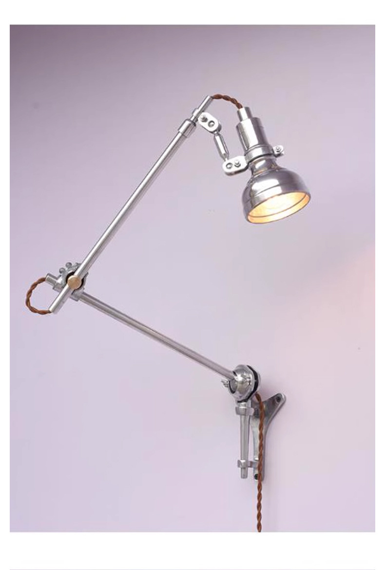 Industrial Style Telescopic Swing Arm Folding Bedside Reading Wall Lamp Dimmable LED E14 Base Iron Shade Home Mirror