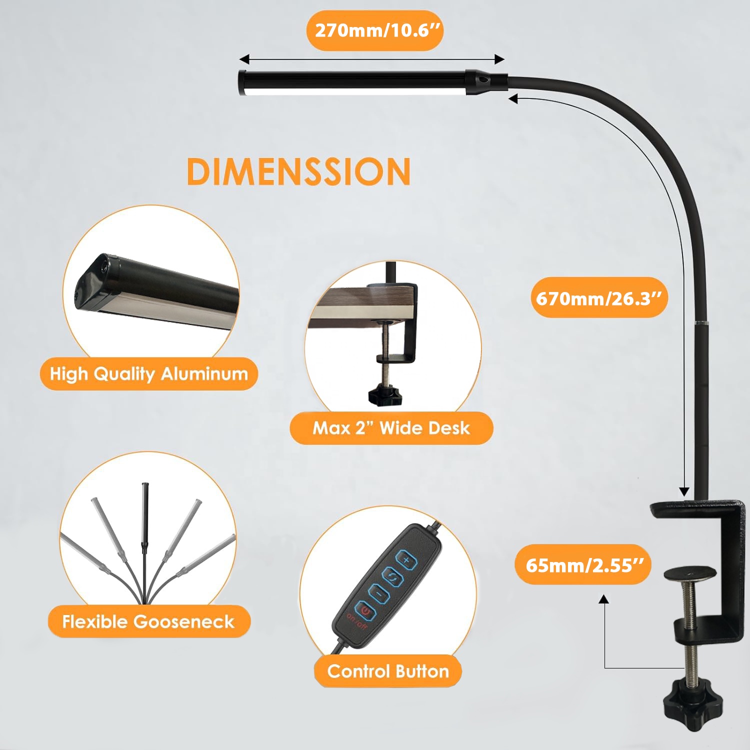 A Head Eye Protection Lamp Bow Clamp, 3 Color Modes &amp; 10 Brightness Flexible Gooseneck USB Desk Lamp for Home Office Makeup