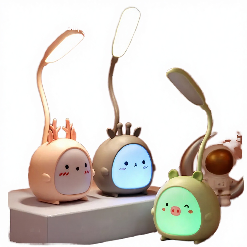 Cute Animal ABS USB Rechargeable Dimmable High CRI 80 Warm Cool Light (3000K-6000K) Electric LED Desk Dormitory Table Lamp