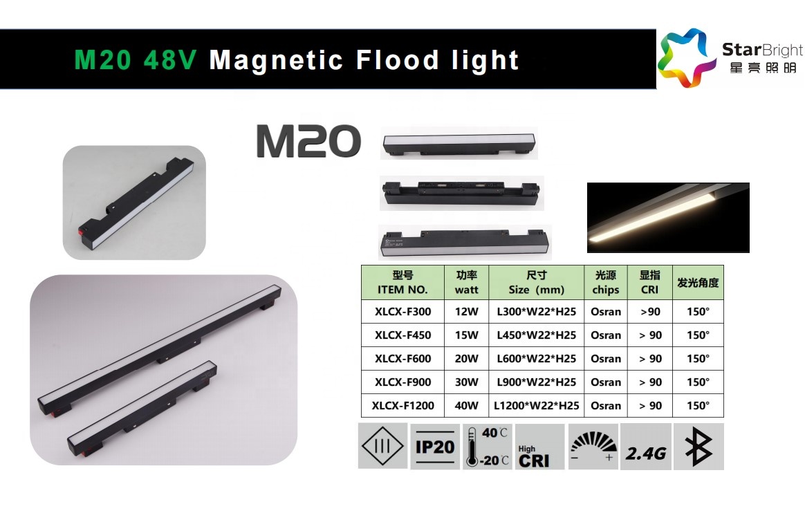 Hot Sale 12w 15w 20w 30w 40w Magnetic Light Track Light System Magnetic Rgb Lights DC48V 20mm Magnetic Track