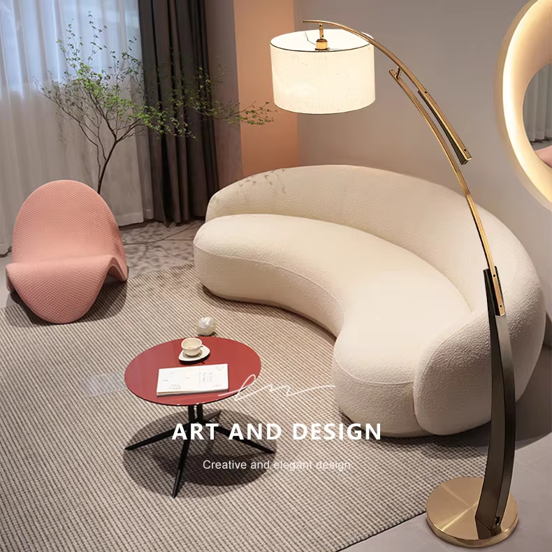 Wholesale Custom Fabric Marble Arcuation Golden Floor Lamp Standing Standard Luxury Floor Lamps for Living Room and Dining Room