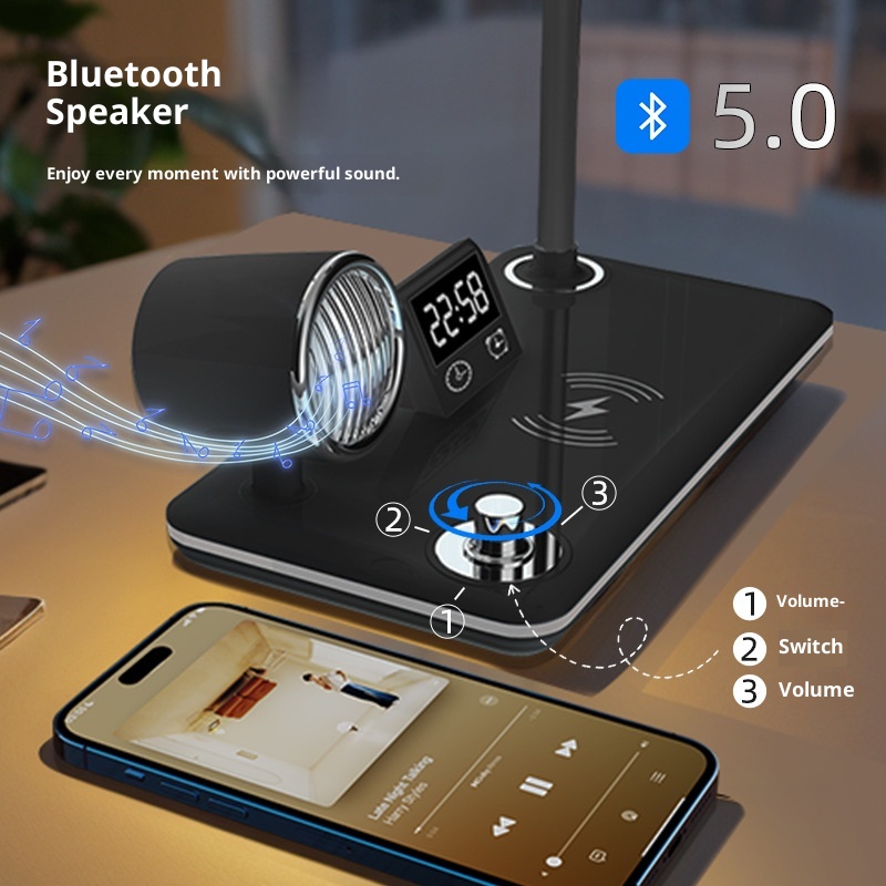 Multi-function Wireless Charging ABS LED Desk Lamp With Blue Teeth for Sound Atmosphere Night Light Smart Reading Touch