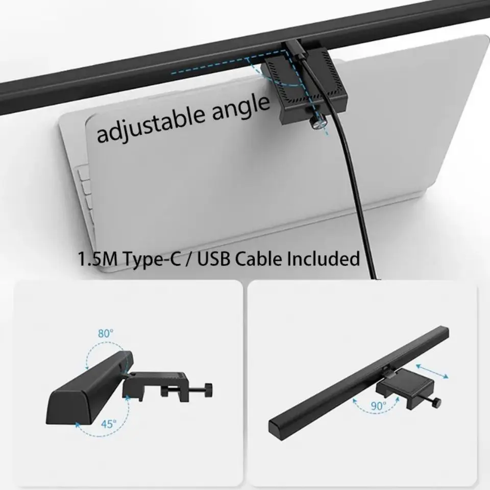 Eye-Care Desk Lamp 50cm LED Computer PC Monitor Screen Clip Light Bar Stepless Dimming Reading USB Powered Hanging Table Lamps