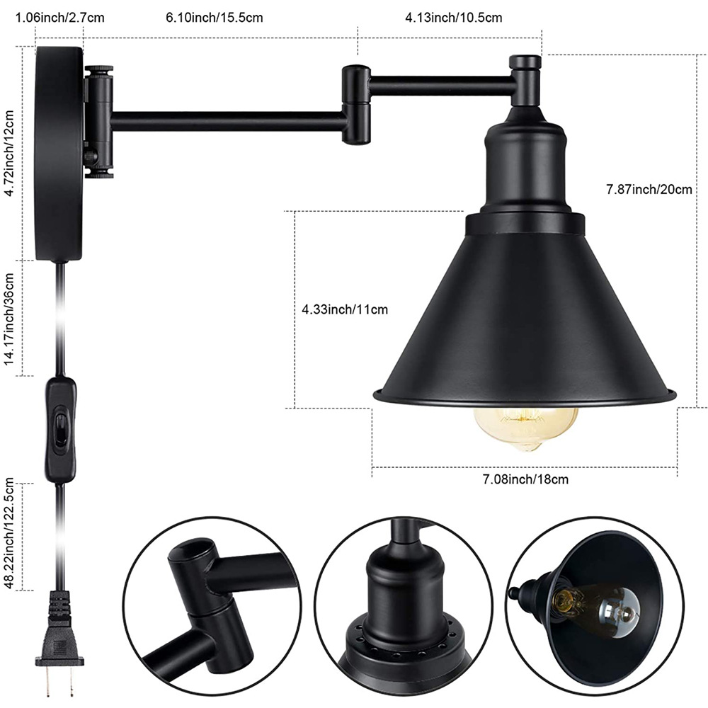 Wall Light With Creative Swing Arm Bar Restaurant Clothing Store Wall Light Wiring Free Wall Lamps