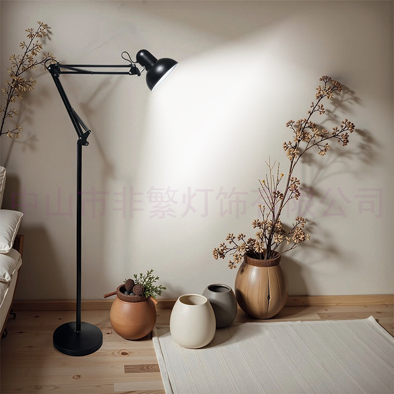 Industrial Adjustable Swing Arm Cold White LED Floor Lamp 10W E27 Bulb Small Metal Minimalist Hotel Bedroom Home Decor Dimmable