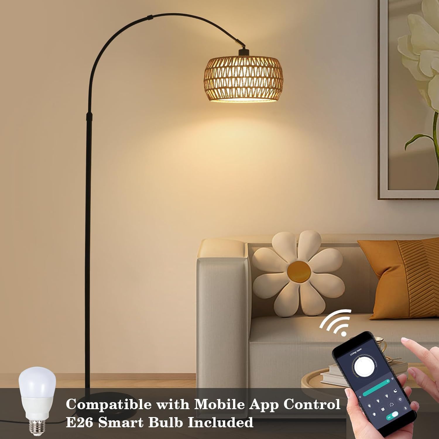 Newest Modern Design Arc Floor Lamp Creative Marble Base Bedroom Living Interior Decor Height Adjustable Hotels LED Remote