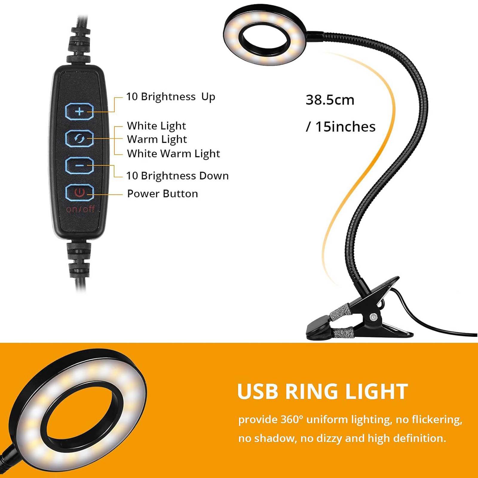 5X Magnifying Glass Desk Lamp with Clamp 3 Color Modes Flexible Gooseneck LED Desk Lamp