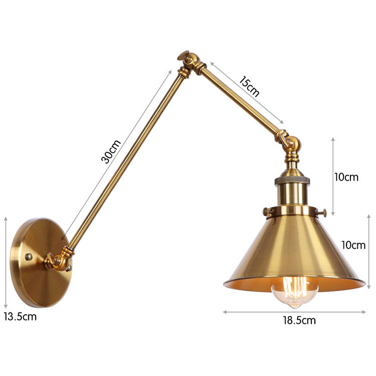 Adjustable Modern Arm Wall Swing Lamp Industrial Iron Body E26 Base Gold Shade 5000K Daylight for Living Room Recessed