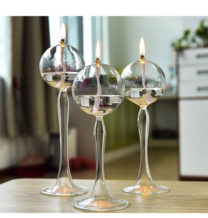 Luxury European Glass Lamp Decorative Candle Holder Romantic Table Centerpiece for Home Wedding Decoration Glass Oil Burner Lamp