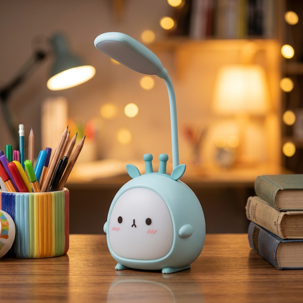 Cute Animal ABS USB Rechargeable Dimmable High CRI 80 Warm Cool Light (3000K-6000K) Electric LED Desk Dormitory Table Lamp