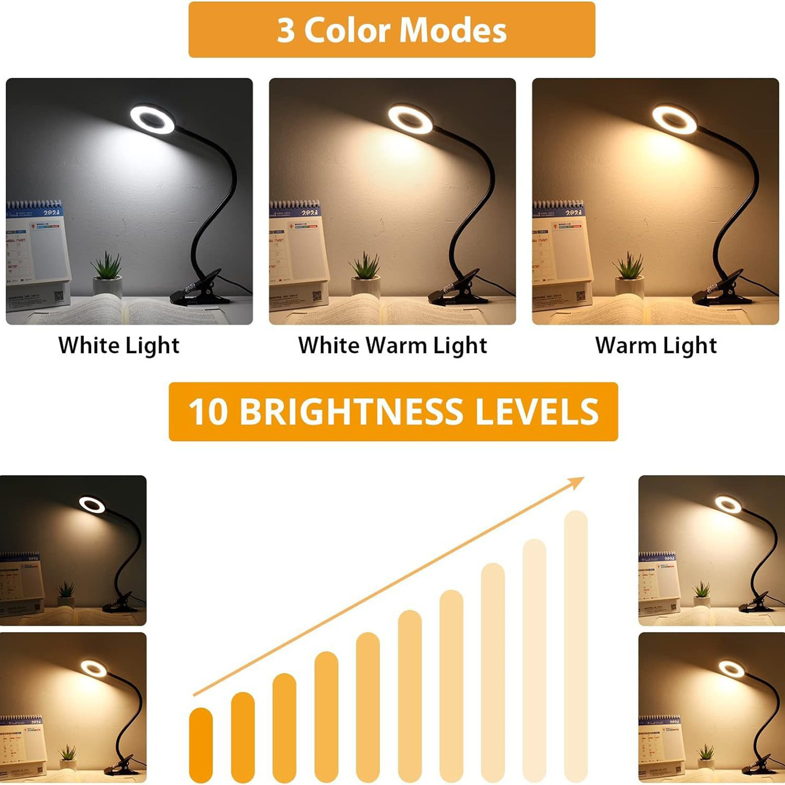 5X Magnifying Glass Desk Lamp with Clamp 3 Color Modes Flexible Gooseneck LED Desk Lamp