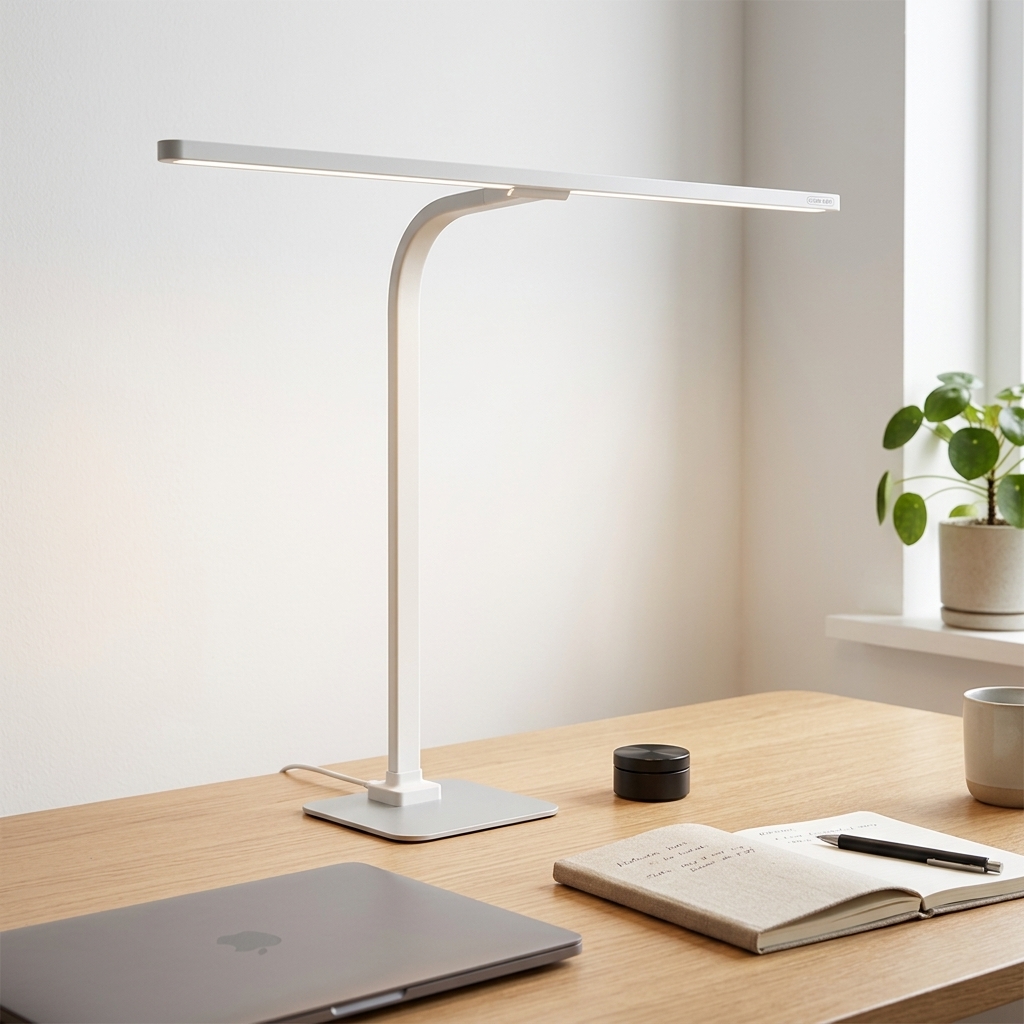 White Minimalist LED Desk Lamp Light Arm Large Illumination Range Smart Light for Drawing Gaming Desk