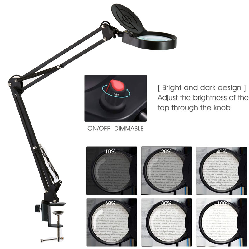 Magnifying Glass with Light and Stand LED Reading Magnifying Glass Adjustable Extended Metal Arm for Embroidery/Craft/Jewellery