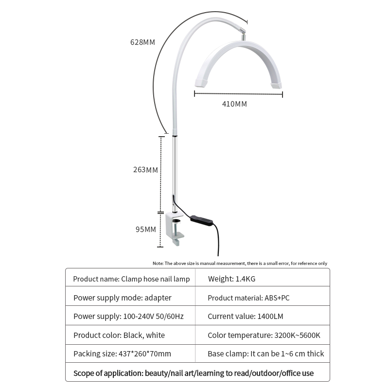HD-P3 16 Inch Desktop Soft Pipe Clamp Half-moon Beauty Lamp 20W Bedside Embroidery Manicure Eyebrow Eyelash Lamp