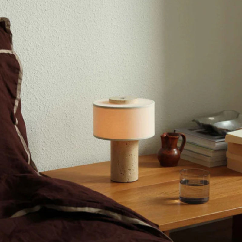 Luxury Marble Table Lamp With Fabric Shade | Modern Decorative Bedside Light For Living Room &amp; Bedroom