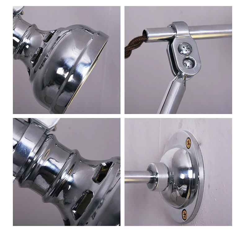 Industrial Style Telescopic Swing Arm Folding Bedside Reading Wall Lamp Dimmable LED E14 Base Iron Shade Home Mirror