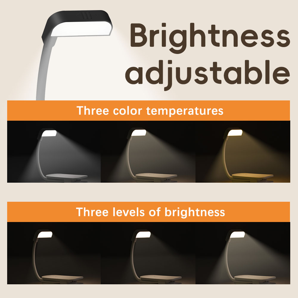 Portable Student Bedside Clip Book Light Modern Style Three Level Dimming LED Reading Lamp With Eye Care Feature