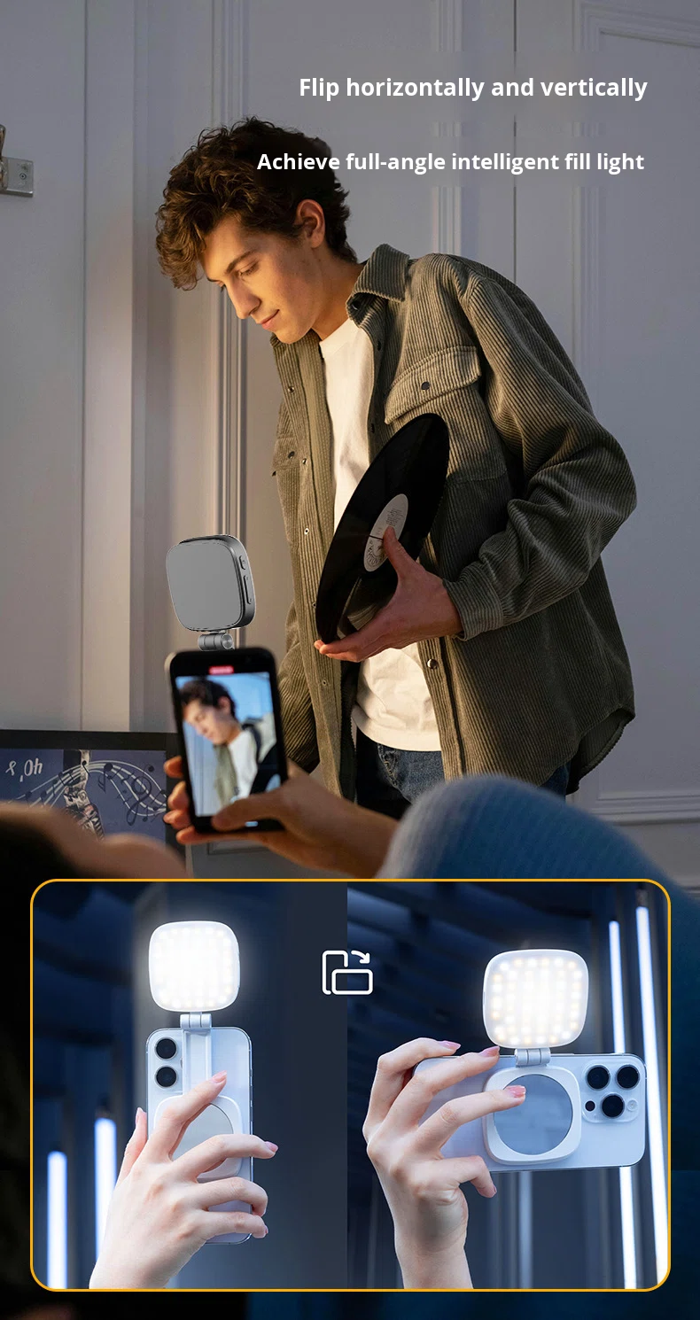 Cross-Border Pocket Light Magnetic Phone Fill Light Mirror Mini Clip-On Adjustable Color Temperature 3000K-6500K Battery-Powered
