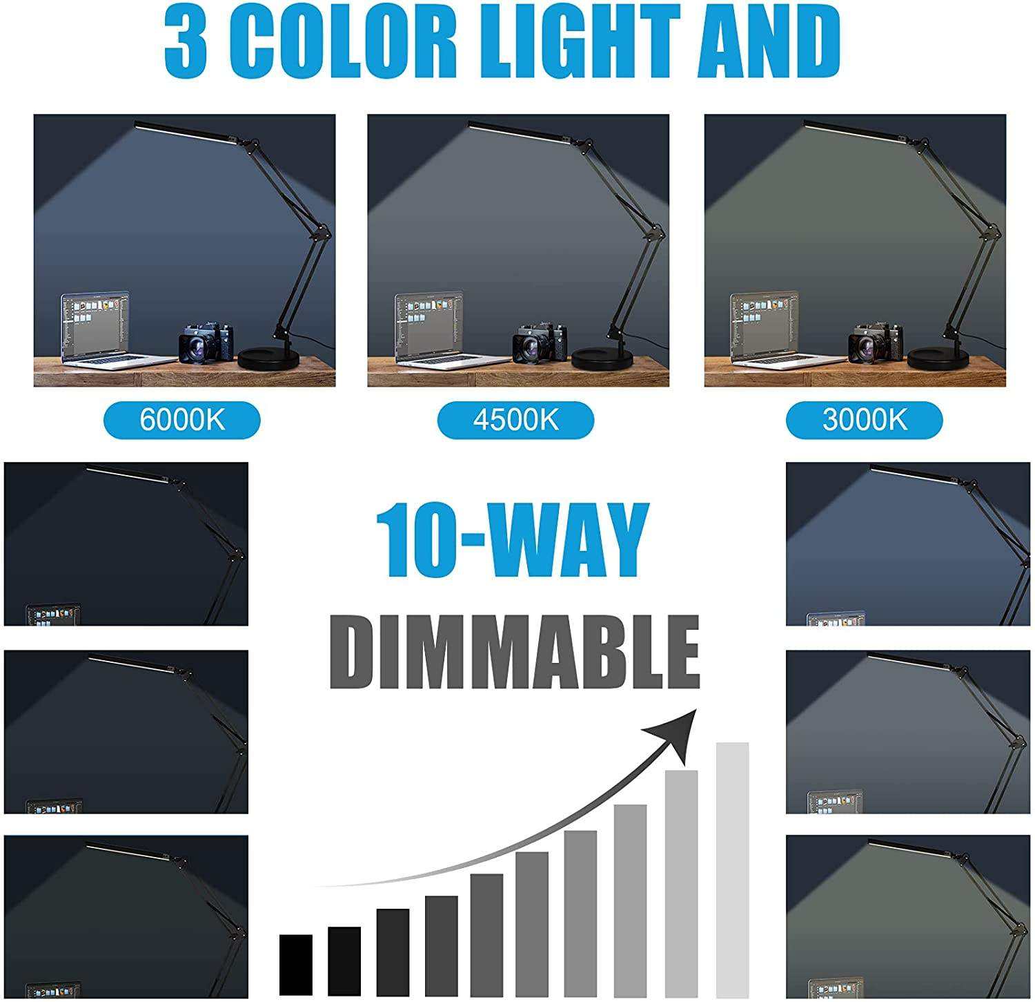 Modern Industrial Swing Arm Led Work Desk Lamp with Base Office Bedroom Study Table Lamp