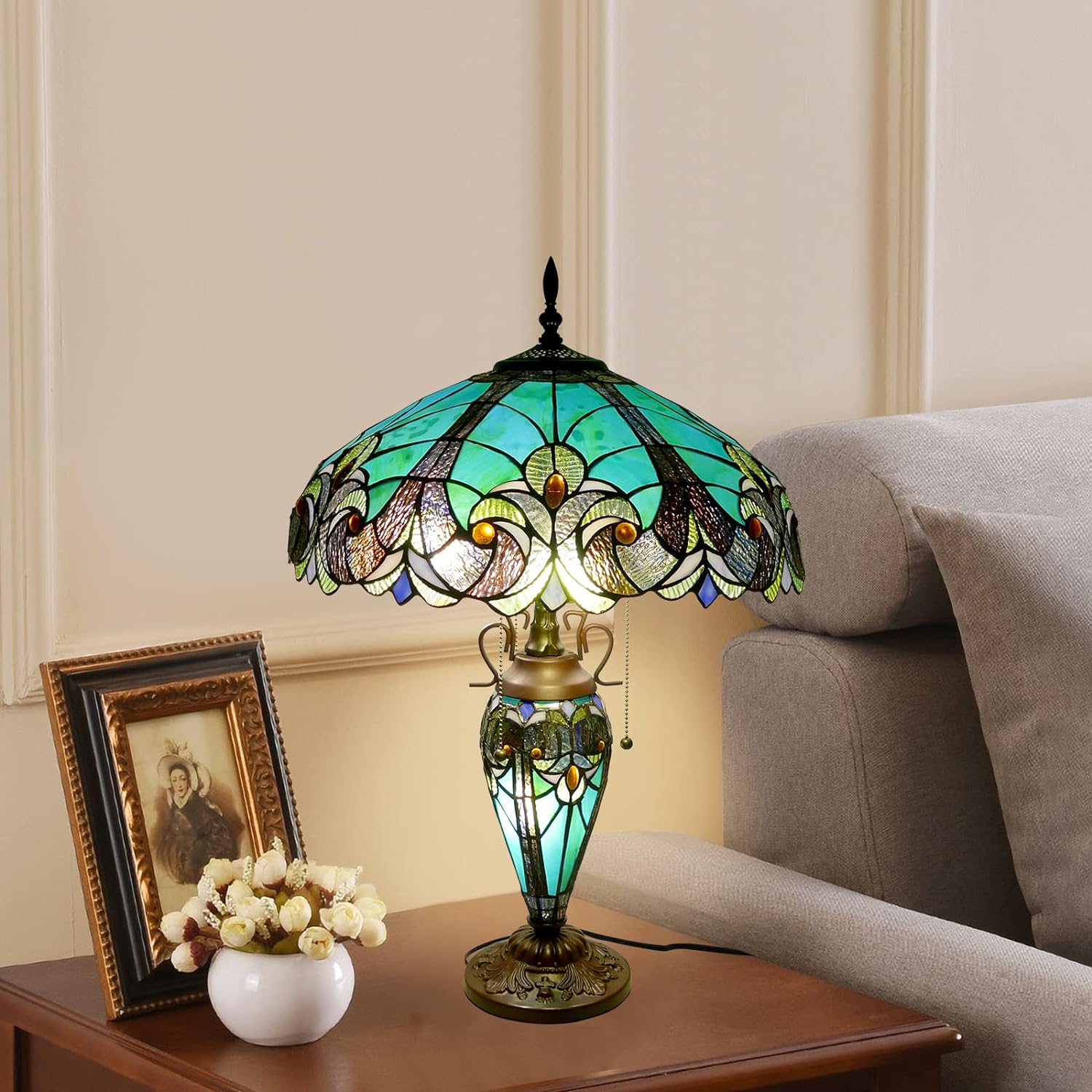Vintage Tiffany Style Table Lamp Handmade Stained Glass For Bedroom Living Room Home Office