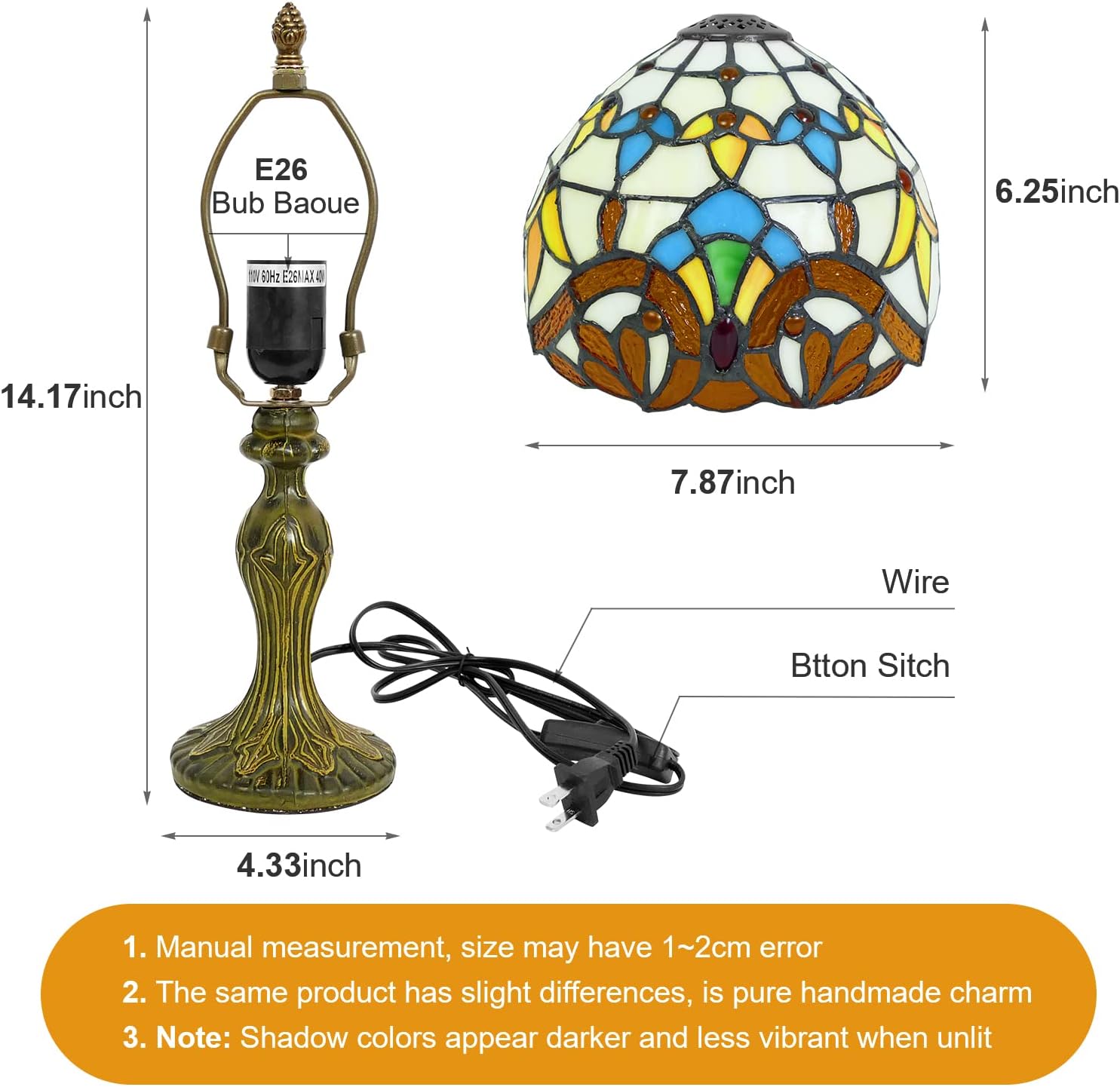 Tiffany Table Lamp Baroque Handmade Stained Glass Desk Lamps Gifts Resin Base Beige Baroque Vintage Reading Lamp