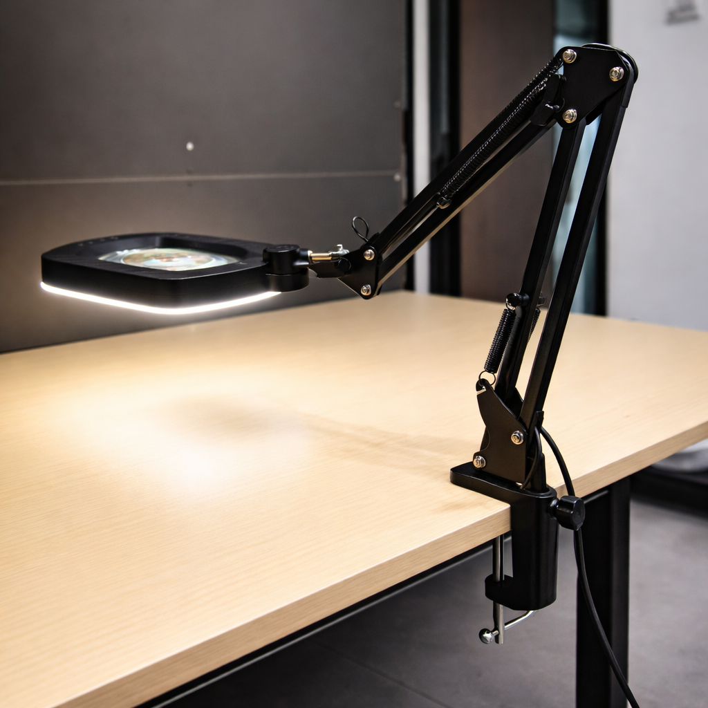 LED Magnifying Desk Lamp with Clamp, Adjustable Swing Arm Light, 10X Magnification for Repair, Reading &amp; Beauty Work