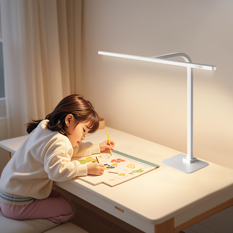 White Minimalist LED Desk Lamp Light Arm Large Illumination Range Smart Light for Drawing Gaming Desk