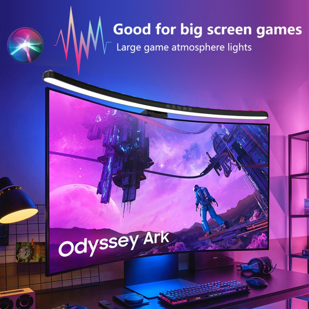 Curved/Straight Computer Monitor Screen Hanging Lamp Screen Bar Hanging Desk Lamp for Gaming Working with RGB Sound Rhythm