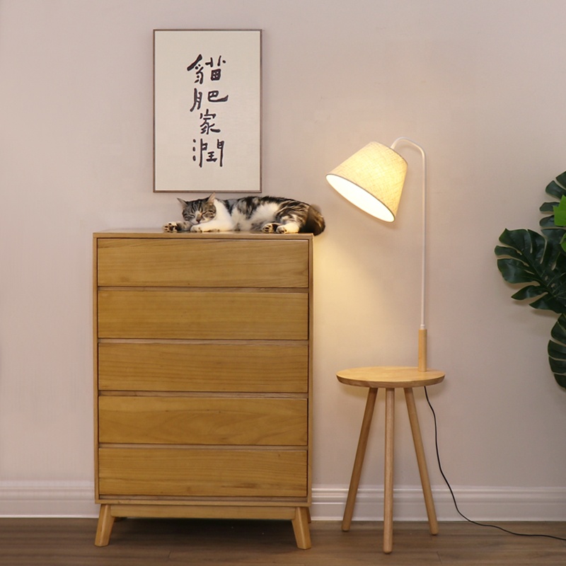 FCC Factory Functional Wooden Standing Lamp for Living Room Hotel Led Arc with Table Standing Home Decor Floor Lamp