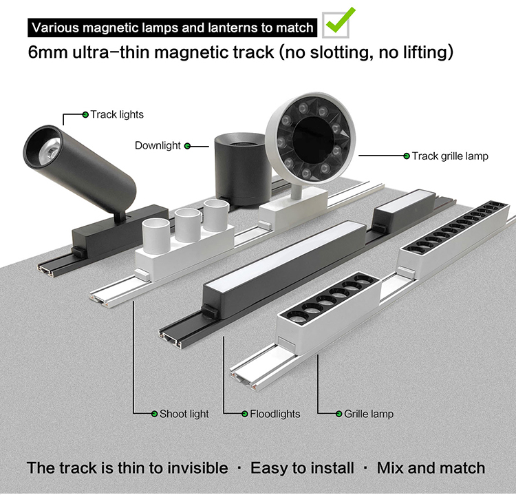 Ultra Slim Magnetic Track Rail Light System 48V Magnetic Led Track Light Smart Tuya Magnetic Track Light