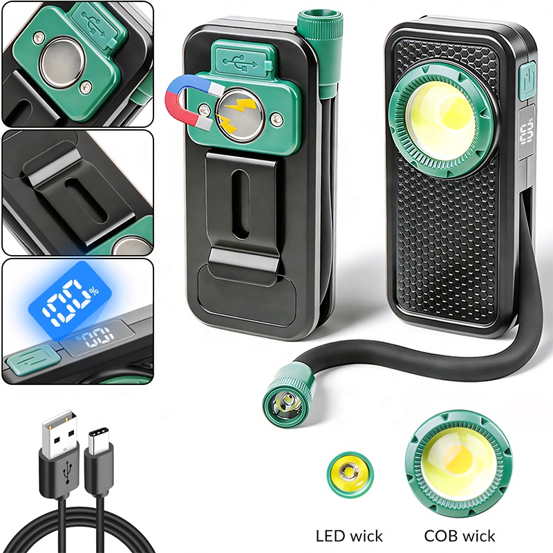 New Stock COB Magnetic 360 Flexible Gooseneck Clip-on Emergency Torch Work Light Waterproof Dimmable USB-C Portable
