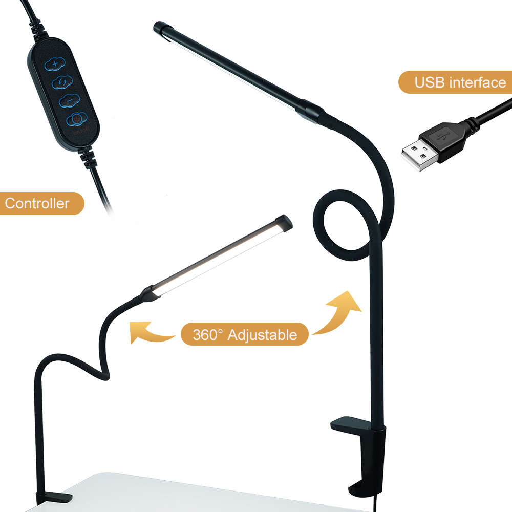 Student Long Flexible Gooseneck Eye Caring Led Reading Lamp Clamp Desk Lamp Led With 3 Modes 10 Brightness