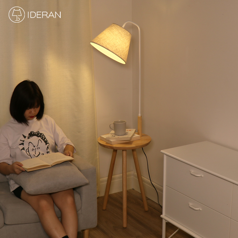 FCC Factory Functional Wooden Standing Lamp for Living Room Hotel Led Arc with Table Standing Home Decor Floor Lamp