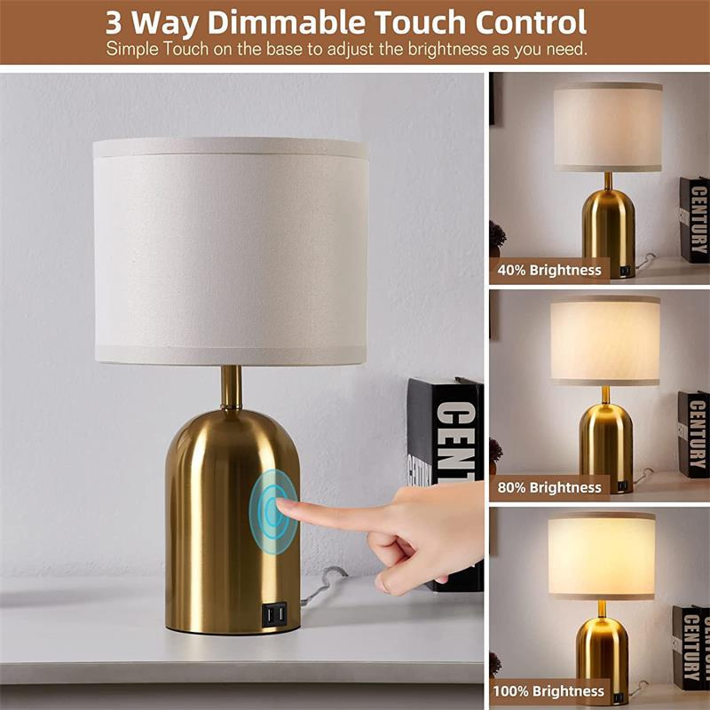 American Vintage Touch Table Lamp 3-Level Dimming Dual USB Charging Ports