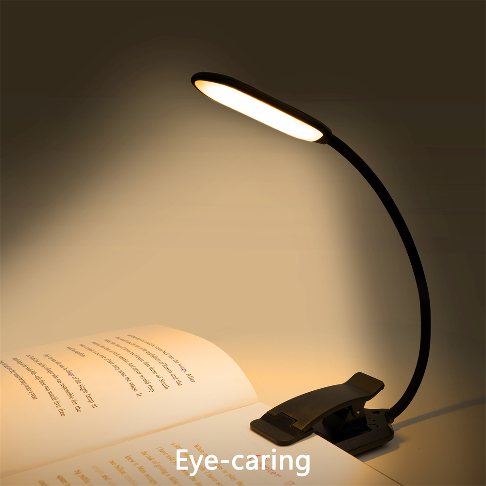 Eye-Caring Clip On LED Book Light Flexible Gooseneck Portable Reading Lamp Rechargeable With Stepless Dimmingfor Bed Kids