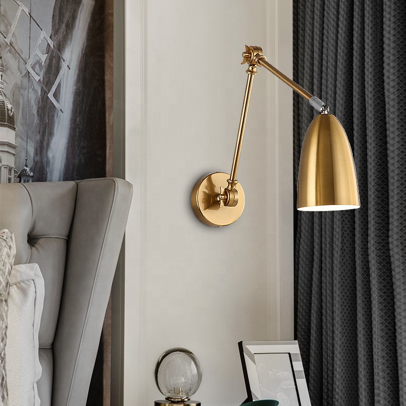 Metal Modern Industrial Rotating Adjustable Swing Arm Wall Lamps Brushed Wall Lamp Fixture Metal E27 Wall Sconce for Bedroom