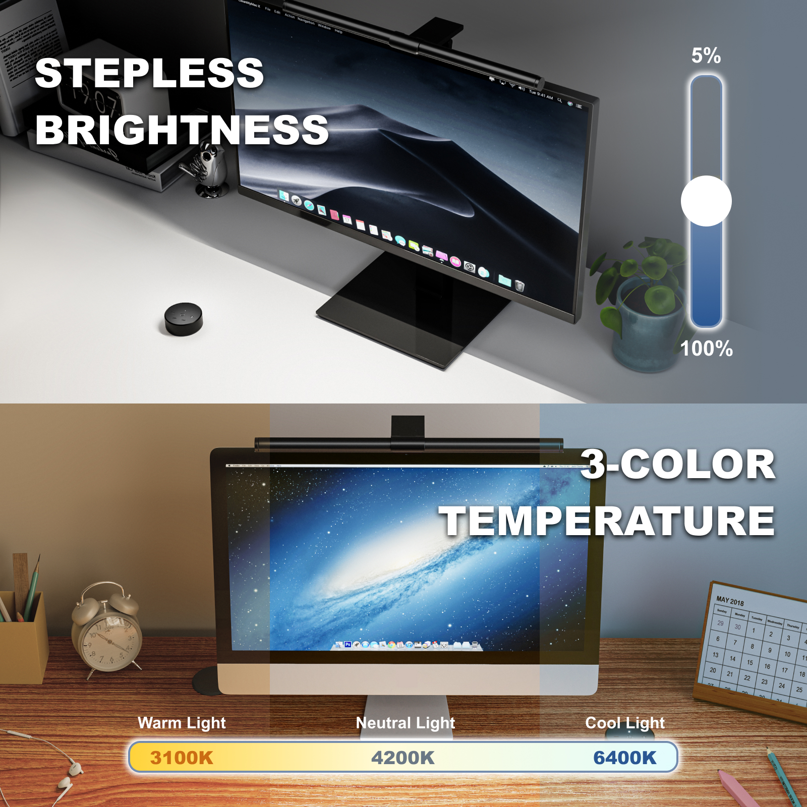 Wholesale 3100K/4200K/6400K PC Computer Over Monitor Hanging Lamp LED Screen Light Bar Curved Monitor Lightbar for Eye Caring