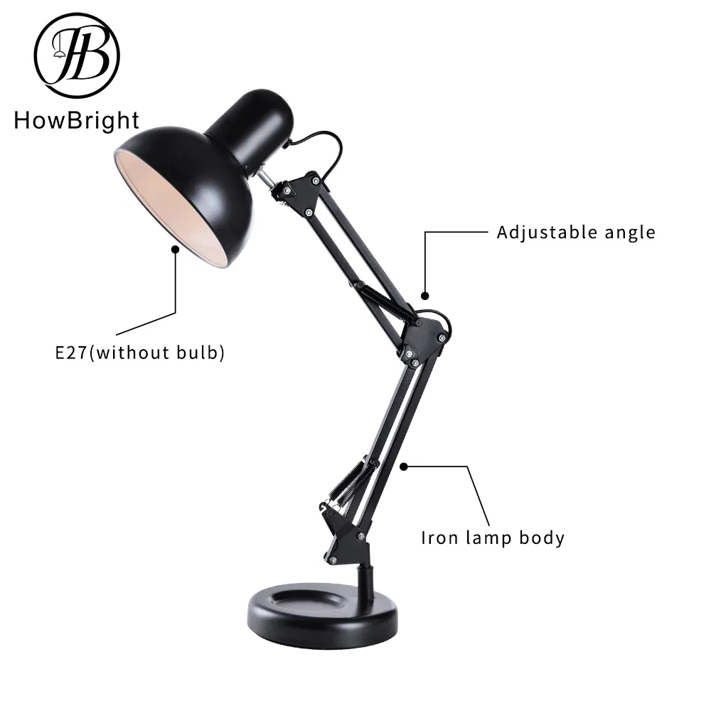 Modern Office Table Reading Light Vintage Adjustable Metal Swing Arm Black Light Bedroom Desk Lamp