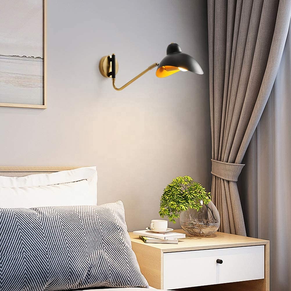 New Hot Sale Bedroom Indoor Reading Wall Mounted Light Flexible Adjustable Arm Vintage Industrial Iron Swing Arm Wall Lamp