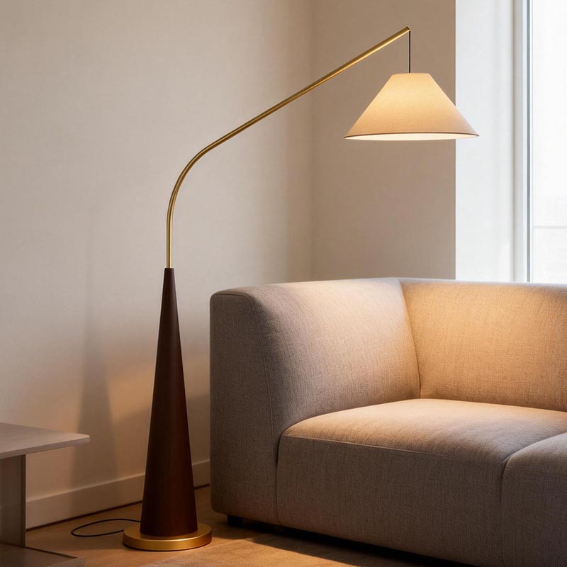 Modern E27 Arc Floor Lamp with Cone Base Minimalist LED Hanging Shade Standing Light for Living Room &amp; Office