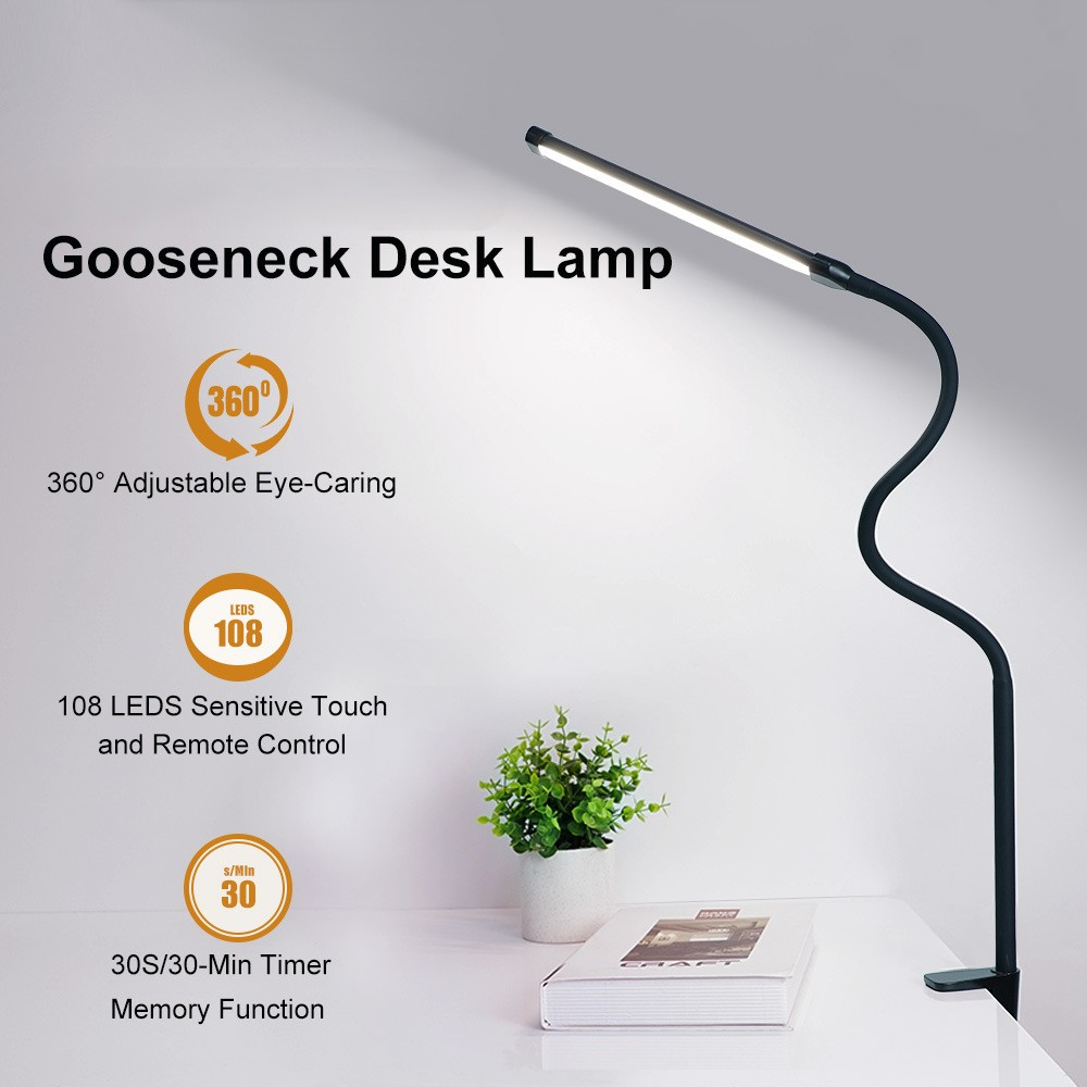 Student Long Flexible Gooseneck Eye Caring Led Reading Lamp Clamp Desk Lamp Led With 3 Modes 10 Brightness