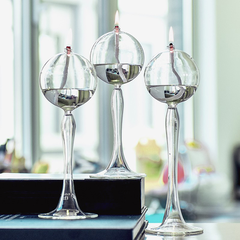 Luxury European Glass Lamp Decorative Candle Holder Romantic Table Centerpiece for Home Wedding Decoration Glass Oil Burner Lamp