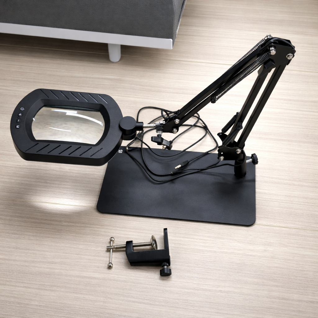 LED Magnifying Desk Lamp with Clamp, Adjustable Swing Arm Light, 10X Magnification for Repair, Reading &amp; Beauty Work