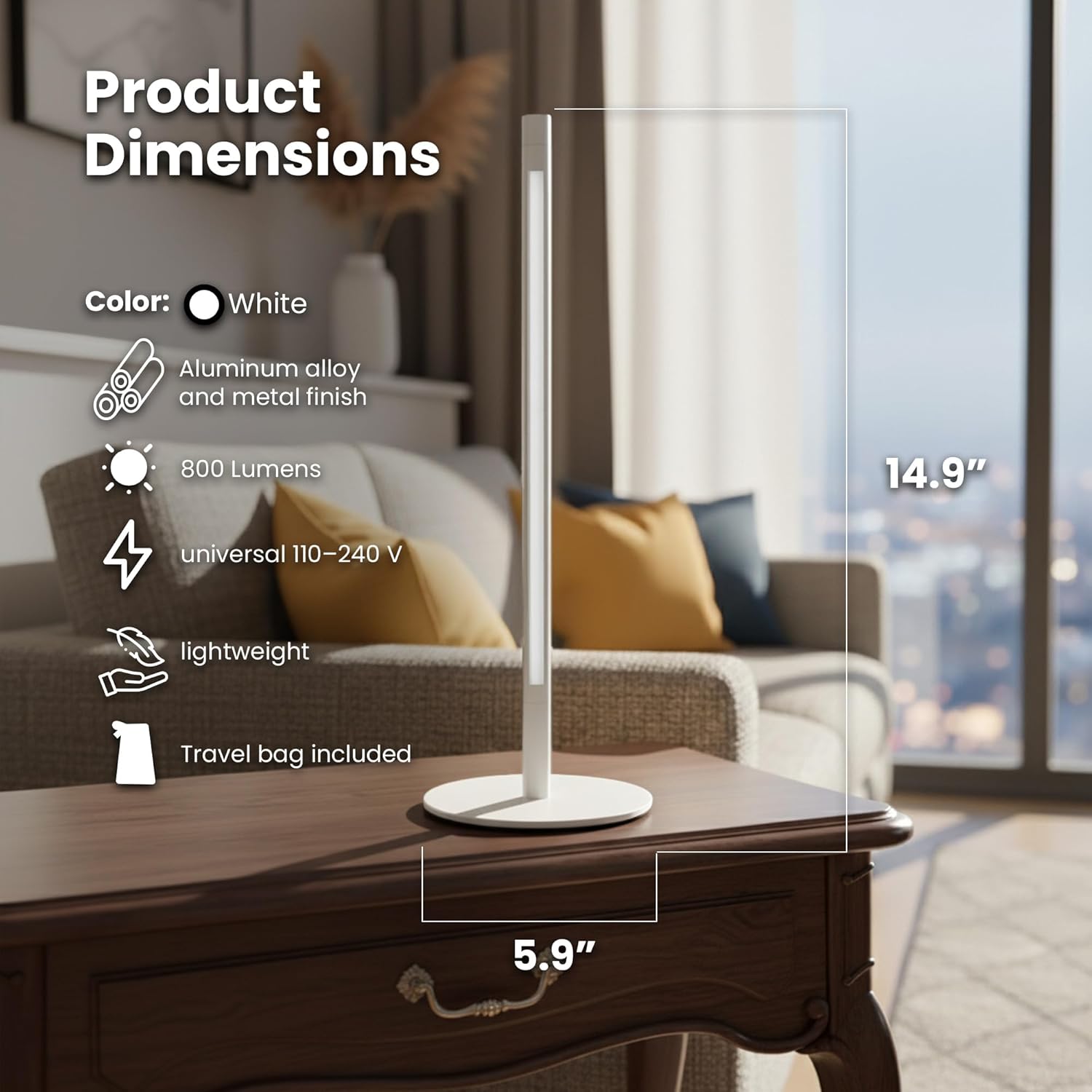 Shabbosick Shabbos Aluminum LED Desk Lamp Smart Patent-Pending 800 Lumens Travel Bag Included No Remote Control Height